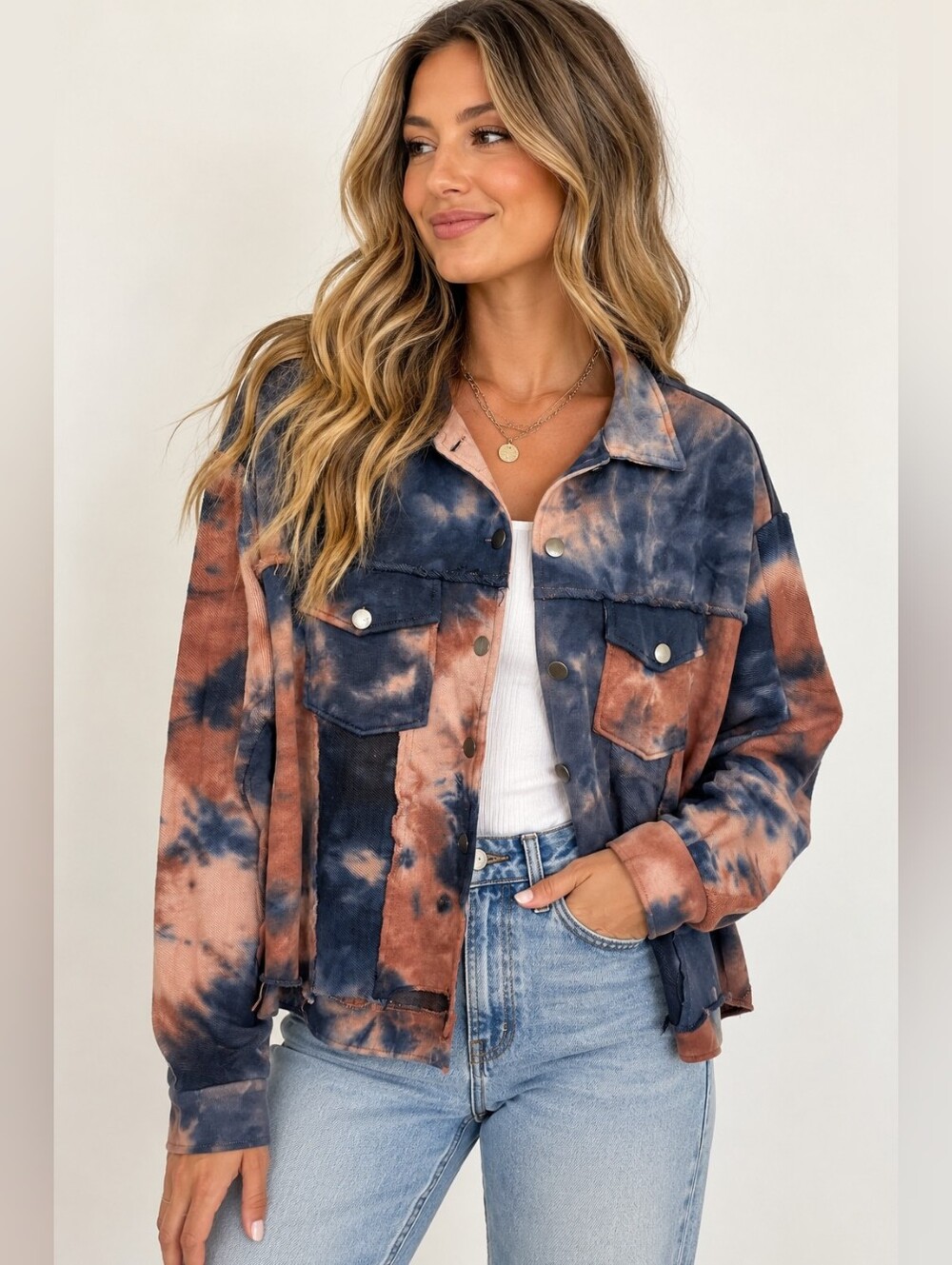 Natural Life Tie Dye Patchwork Raw Edge Jacket XS/S Boho Shacket NWT